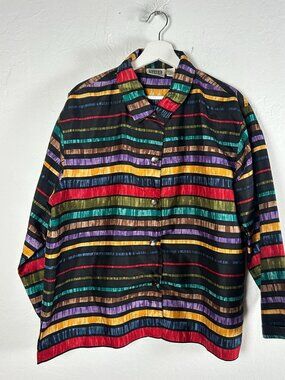 Chico's Design Womens Multicolor Striped 100% Silk Button-Front Jacket Size 3